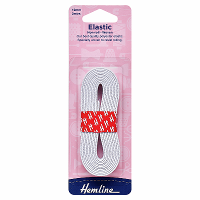 H630.12 Woven Non-Roll Elastic: 2m x 12mm: White